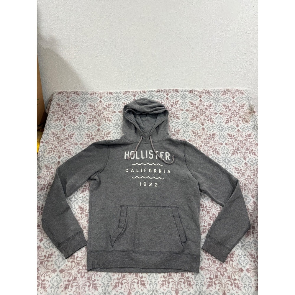 Hollister California 1922 Graphic Hoodie Gray Pullover Fleece Sweatshirt Large